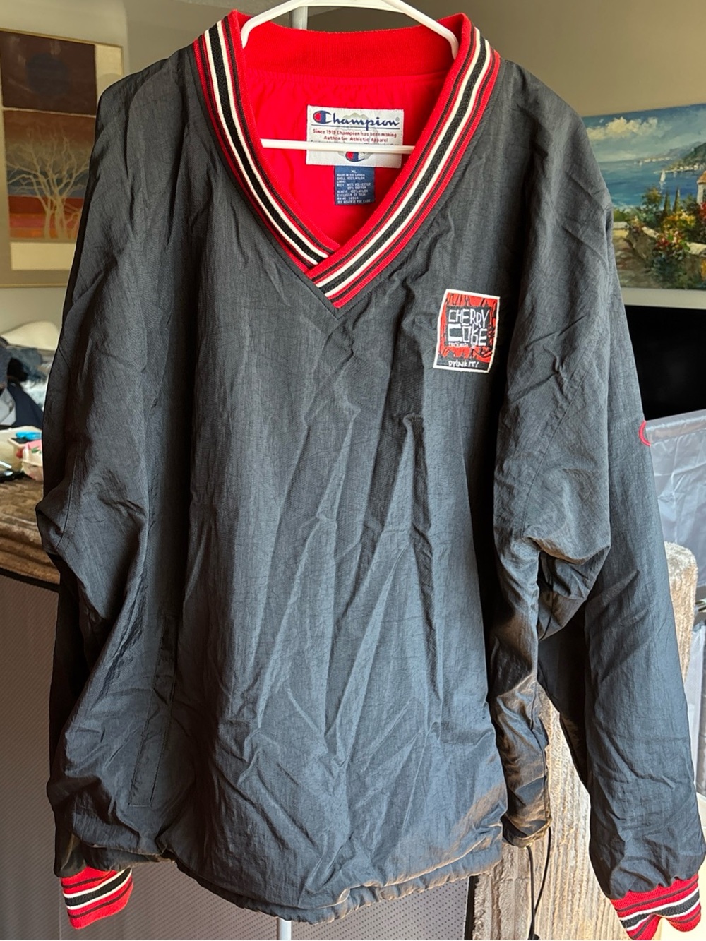 Vintage Champion Windbreaker Pullover XL Black Red Cherry Coke Champion Collab